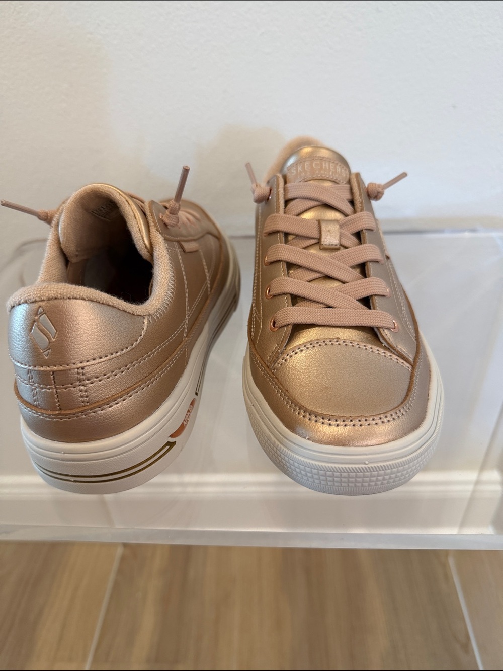 Skechers Metallic Rose Gold Lace-Up Sneakers